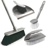 Home Cleaning Kit Indoor Broom and Dustpan Set with Dish & Scrubbing Brush