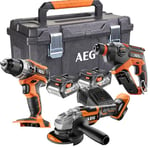 AEG - Pack 3 outils : Perceuse à percussion 18V, Perforateur brushless 18V, Meuleuse 125 mm Brushless 18V, 2 batteries 4,0 Ah, caisse - JP18L3-402TB