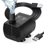 flintronic Pompe Eau Submersible, Aquarium Pump Ajustable 200L/H 3W Ultra-Silencieux Pompe Catit USB pour Étang Fish Tank Fontaine Réservoir de Poissons Cordon de 1.4m