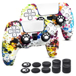 PS5 Controller skin 2 Pack, 6amLifestyle Anti-slip Silicone Gamepad Cover Skin Case for PlayStation 5 Controller with Water Transfer Printing Design + Analog Thumb Grips Caps×10 (Graffiti Style)