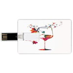4G USB Flash Drives Credit Card Shape Winery Decor Memory Stick Bank Card Style Vine Glass with Colorful Imaginary Growing Leaves Vines Aroma Sommelier Relax Joy Artsy Work,Multi Waterproof Pen Thumb