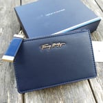 NEW Genuine TOMMY HILFIGER ZIPPED Navy LEATHER Cardholder Cards WALLET in Box