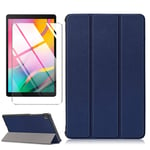 LJSM Case + Screen Protector for Lenovo Tab M10 FHD Plus TB-X606F / TB-X606X 10.3 inch - Tempered Film, Ultra Thin with Stand Function Slim PU Leather Smart Cover Skin - DarkBlue