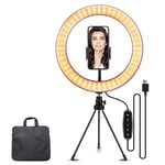 Trongle 10" Ring Light with Adjustable Color Temperature Stepless Dimmable with Tripod Stand and Phone Holder for Selfie Live Stream/Makeup, YouTube[USB Plug/Carrying Bag]