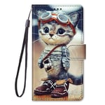Case for Samsung Galaxy A7 2018 Leather Flip Case, Samsung A7 2018 Cover Wallet Shockproof Slim Soft Silicone Flexible Thin TPU Protective Bumper Phone Case for A7 2018, Cute Cat