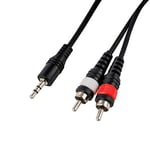 CASCHA - RCA to Jack Audio Cable 1m, 2 x RCA to 1 x 3.5 mm Jack, Y Splitter Stereo Cable, Black