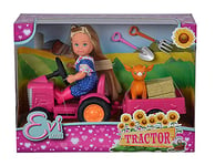 Simba 105733518 Traktor Evi Love Doll on her Tractor with Trailer/Animal/hay Bales/Shovel and Pitchfork / 12 cm/Suitable for Children from 3 Years, Multicoloured