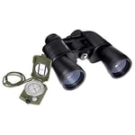 Praktica Falcon 12x50mm Porro Prism Field Black Binoculars & Compass - Multi Coated Lenses, Sturdy Construction, Aluminium Chassis, Clear Image, Bird Watching, Sailing, Hiking, Sightseeing, Astronomy