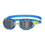 Zoggs Predator Adult Swimming Goggles, UV protection swim goggles, Pulley Adjust Comfort Goggles Straps, Fog Free Swim Goggle Lenses, Zoggs Goggles Adults Ultra Fit, Mirrored, Green/Blue, Regular