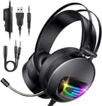 INSMART Gaming Headset, PS4 Headset Soft Memory Earmuffs Gaming Headphones with Mic RGB Light Volume Control for Laptop Mac New Xbox One PS4
