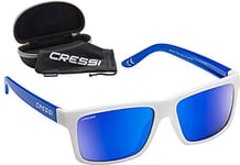 Cressi Bahia Floating Sunglasses Lunettes de Soleil de Sport Flottantes Polarisées Anti UV 100% Unisex-Adult, Blanc/Royal/Verres Miroir Bleu, Taille Unique