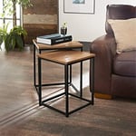 E2B New Square Nest of 2 Tables Sleek Design Sturdy Metal Legs Wooden Top