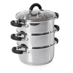 Tower Essentials 3 Tier Steamer & Glass Lid 18cm, Stainless Steel, Silver T80836