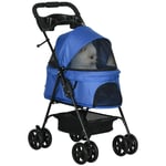 Dog Stroller Pet Cat Travel Pushchair One-Click Fold Trolley Jogger with EVA Wheels Brake Basket Adjustable Canopy Safety Leash for Small Dogs