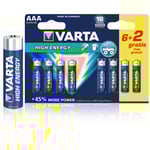 Varta Alkaliska Batterier AAA 1.5 V High Energy 8-PR Blister