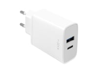 Fixed - Strömadapter - Resa - 30 Watt - Pd 3.0 - 2 Utdatakontakter (24 Pin Usb-C (30 Watt), Usb) - Vit