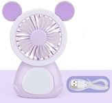 Cartoon Small Fan USB Rechargeable Portable Hand-held Mini-Fan, with Night Light,B
