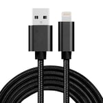 PRYLEX iPhone Lightning till USB kabel i tyg 2m - Svart (Färg: Svart)