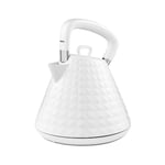 Geepas 1.5L Cordless Electric Kettle – 3000W Traditional Pyramid Kettle with 360° Rotational Base – Strix Control, Auto Shut Off, Boil Dry Sensor – Space Saving Cord Storage and LED Indicator, White