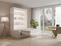 Lit escamotable 160 x 200 cm - Ouverture verticale manuelle - Avec LEDs - Blanc + Canapé - RAPILI