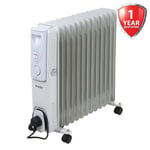 OIL FILLED RADIATOR 13 FIN 2500W ELECTRIC HEATER 3 SETTING ADJUSTABLE THERMOSTAT