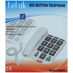 Tel UK 18044 Big Button Corded Telephone Desk Phone│Easy to Read│White