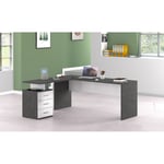 Bureau d'angle moderne blanc laqué brillant/ardoise Sévina Blanc laqué brillant/ardoise
