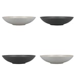 KitchenCraft Pasta Bowls Set of 4 in Gift Box, Ideal for Ramen and Rice, Lead Free Glazed Stoneware, Embossed Grey / Black, 22cm