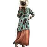 5xl Vintage Boho Beach Dress Women Autumn Green L