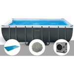 Intex - Kit piscine tubulaire Ultra xtr Frame rectangulaire 5,49 x 2,74 x 1,32 m + Bâche à bulles + 10 kg de zéolite + Pompe à chaleur