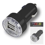 Compact Bullet DUAL Small Fast Travel 1 x 2000 mAh & 1 x 1000 mAh In Car Charger USB Adapter with LED Light compatible with Apple iPhone 11 Pro 5.8" Inch 2019 - BLACK