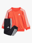 adidas Baby Essentials 3 Stripes Jumper & Joggers Set, Red/White