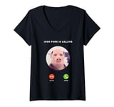 Womens John Pork Is Calling Funny Answer Call Phone V-Neck T-Shirt