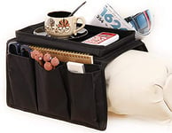 Sturdy Couch Sofa Armrest Organiser with Cup Holder Tray Sofa Caddy TV Remote Storage Pocket Bag for Apple Devices Cellphone Tablets Magazines DVD Glasses Drinker Snacks Holder Pouch