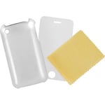 iPhone 3G/3Gs-kit med plastskal, skärmskydd och putsduk, metallic, silver