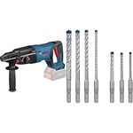 Bosch Professional 18V System Rotary Hammer GBH 18V-26 D (Without Battery, SDS Plus, in case) + 7X Expert SDS plus-7X Hammer Drill Set (for Reinforced Concrete, Ø 5-12 mm, Accessories)