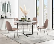 Adley Grey Concrete Effect Round Dining Table & 4 Corona Silver Chairs