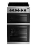 Beko 50cm Freestanding Electric Double Cavity Cooker, Ceramic Hob Silver, KDC542