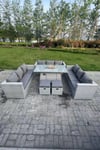 Light Grey U Shape Lounge Sofa Dining Set With Gas Heater Fire pit Burner 2 PC Small Footstool