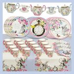 Alice in Wonderland Party Decorations & Tableware for 16 Guests | Plates, Napkins, Teacups Bunting Tablecover | Mad Hatter Afternoon Tea , Birthday, Baby Shower, Mother's day - Made By Talking Tables