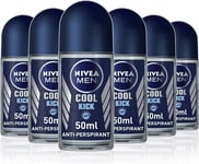 NIVEA Men Cool Kick Roll-On Deodorant Anti-Perspirant Pack of 6 X 50 Ml