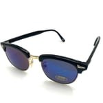 Solglasögon svarta med blå spegel lins och guld detaljer