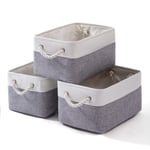AlphaHome Fabric Storage Boxes, Foldable Linen Large Storage Cube Baskets for Nursery, Closet and Wardrobe, Set of 3 (Glaucous Grey & Off White, XLarge - 3 Pack)