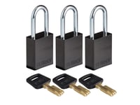 Brady Alu-Blk-38St-Ka3pk, Konventionellt Hänglås, Tangentlås, Lika Låsning, Svart, Gjuten Aluminium, Stål