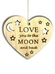 Pet-Jos Love You To The Moon Wooden Hanging Heart Plaque Gift for Your Love Heart Wooden Sign Friendship Quote Gift for Him for Him I Love You Plaque Valentines Day