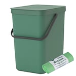 Brabantia Sort & Go Kitchen Waste/Recycling Bin –25 L– Fir Green & 10x30L Bags