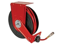 Perel Dévidoir de tuyau d'air, auto-rétractable, max. 20 bar/290 psi, 15 m, pour compresseur d'air, montage au plafond/au sol/au mur, rouge