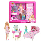Barbie Coffret La Chambre De Poupée, Poupée Mannequin, Un Lit, Une Coiffeuse, Un Chaton Et De Nombreux Accessoires, Jouet Enfant, Dès 3 Ans, HPT55, Taille unique