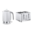 Russell Hobbs Inspire White Kettle and Toaster Set, 1.7 Litre Cordless Electric Kettle and Four Slice Toaster