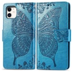 ZTOFERA Flip Case for iPhone 12 Pro Max 6.7 inch, Butterfly Embossment Pattern Wallet Case with[Magnetic Closure][Card Slots][Kickstand][Wrist Strap], Slim Cover for iPhone 12 Pro Max - Blue